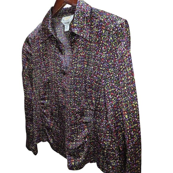 🌸 Talbots Petites Silk Blouse 8P Multicolor Abstract Print Button Down Top - Picture 4 of 15